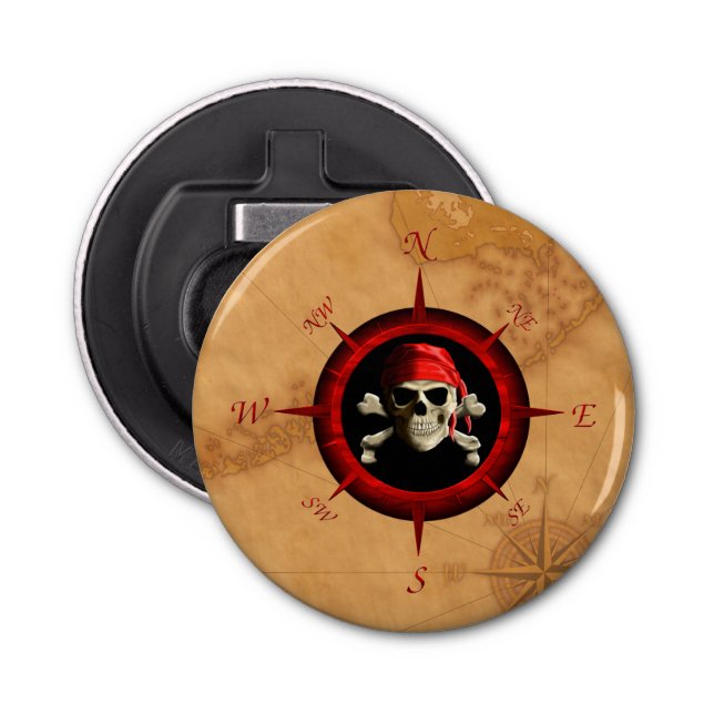 Pirate Compass Rose And Map Bottle Opener (Front)