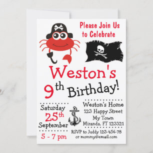 Pirate crab birthday invitations