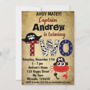 Pirate crab birthday invitations,Pirate Themed Invitation