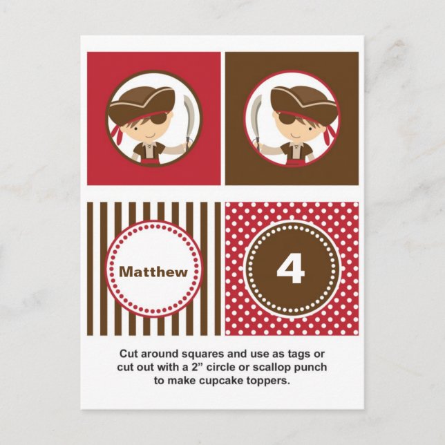 Pirate Cupcake Toppers Postcard (Front)