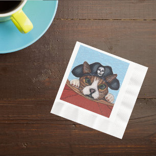Pirate Cute Surprised Brown Striped Cat Napkin