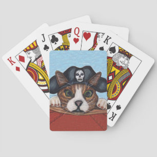 Pirate Cute Surprised Brown Striped Cat Playing Cards