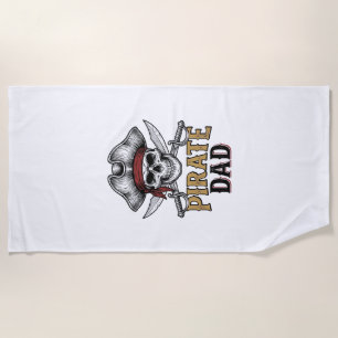 Pirate Dad Skull Sword Vintage Engraving Shirt_1 Beach Towel