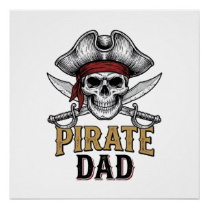 Pirate Dad Skull Sword Vintage Engraving Shirt_1 Poster