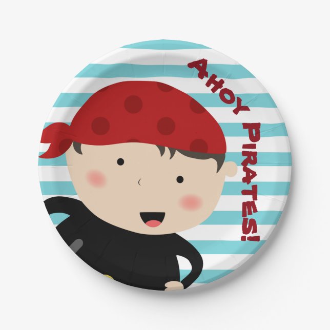 Pirate design with striped background paper plate (Front)