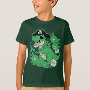 Pirate Dino Green Ribbon Awareness Pirate Dinosaur T-Shirt