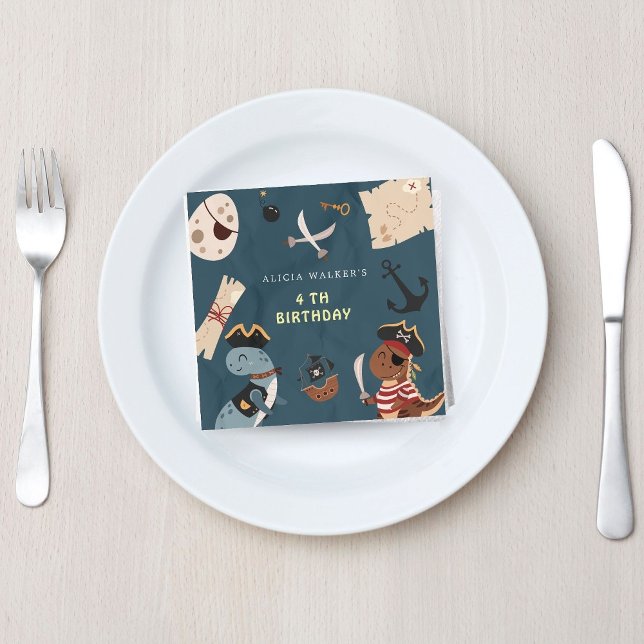 Pirate Dinosaur Party Animals Kids Birthday Napkin (Creator Uploaded)