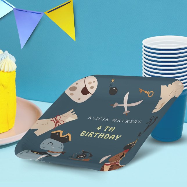 Pirate Dinosaur Party Animals Kids Birthday Paper Plate (Creator Uploaded)