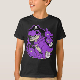 Pirate Dinosaur Purple Ribbon Awareness T-Shirt