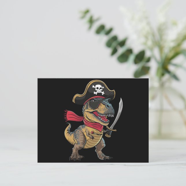 Pirate Dinosaur T-Rex Funny Halloween Costume Postcard (Standing Front)