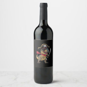 Pirate Dinosaur T-Rex Funny Halloween Costume Wine Label