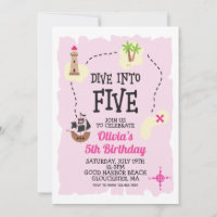 Pirate Dive into Five Pink 5th Birthday Invitation