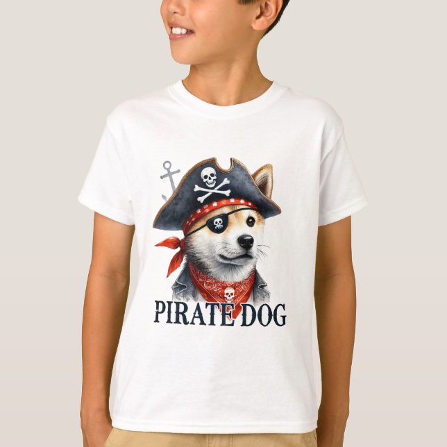 Pirate Dog - Digital Watercolor T-Shirt (Front)