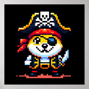 Pirate Dog - Funny Pixel Art Adventure Design Poster