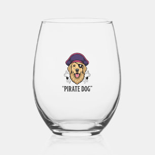 Pirate Dog Vintage Engraving Shirt Design_1 Stemless Wine Glass