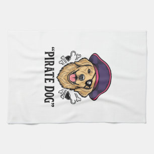 Pirate Dog Vintage Engraving Shirt Design_1 Tea Towel