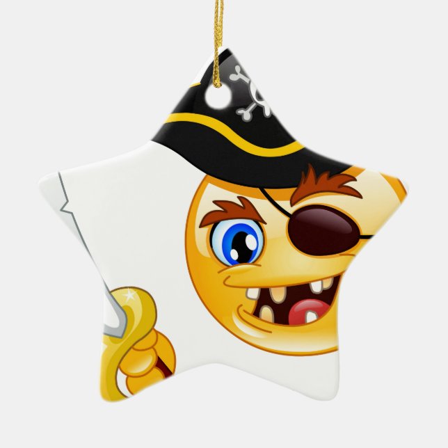 pirate emoji ceramic tree decoration (Front)