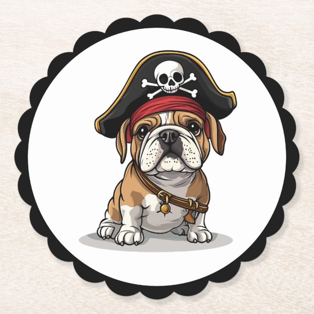 Pirate English Bulldog Skull Crossbones Paper Coaster (Front)