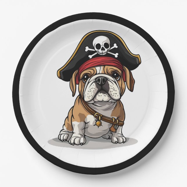 Pirate English Bulldog Skull Crossbones Paper Plate (Front)