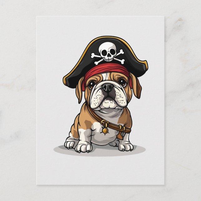Pirate English Bulldog Skull Crossbones Postcard (Front)