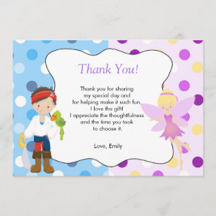 Pirate Fairy Thank You Card Kids Birthday