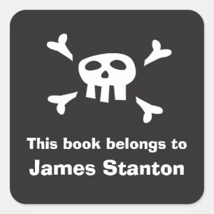 Pirate flag bookplate sticker/book label for boys