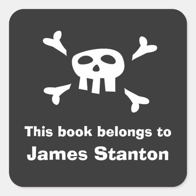 Pirate flag bookplate sticker/book label for boys (Front)