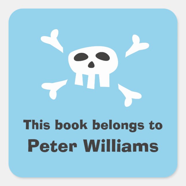 Pirate flag bookplate sticker/book label for boys (Front)