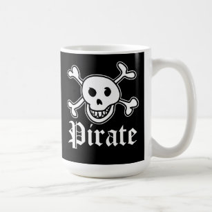 Pirate flag mug with skull and bones design
