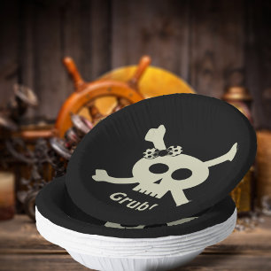 Pirate Flag Skull and Crossbones Black Paper Bowls Paper Plate