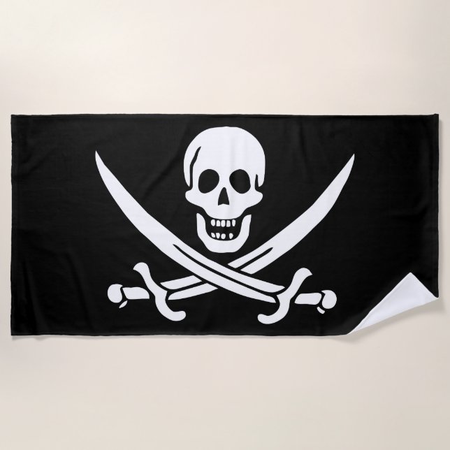 Pirate Flag Skull Crossed Swords Beach Towel (Front)