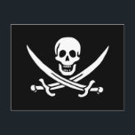 Pirate Flag Skull Crossed Swords Postcard<br><div class="desc">Pirate flag skull and crossed swords Jolly Roger. The flag is associated with John Rackham,  commonly known as Calico Jack.</div>