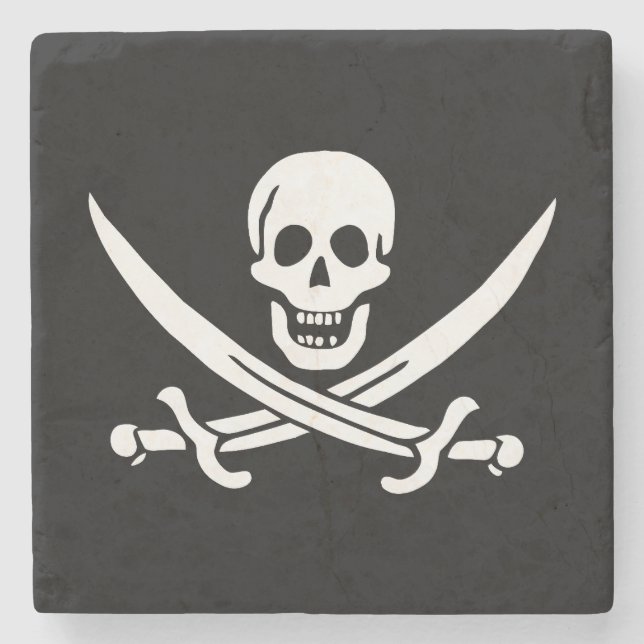 Pirate Flag Skull Crossed Swords Stone Coaster (Front)