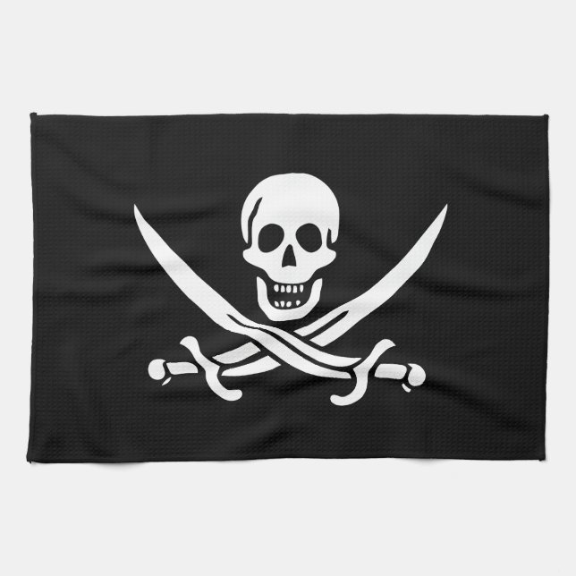 Pirate Flag Skull Crossed Swords Tea Towel (Horizontal)
