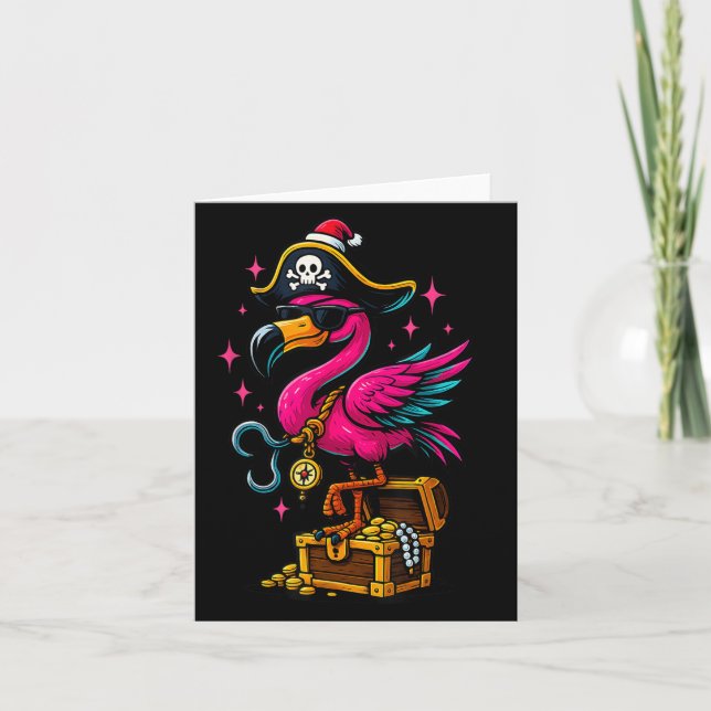 Pirate Flamingo Adventure Map Jolly Roger Hallowee Card (Front)