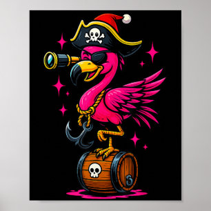 Pirate Flamingo Adventure Map Jolly Roger Hallowee Poster