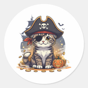 Pirate Fold – Cute Scottish Fold Cat in Pirate Hat Classic Round Sticker
