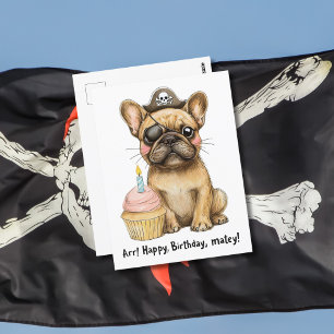 Pirate French Bulldog Birthday Celebration Postcard