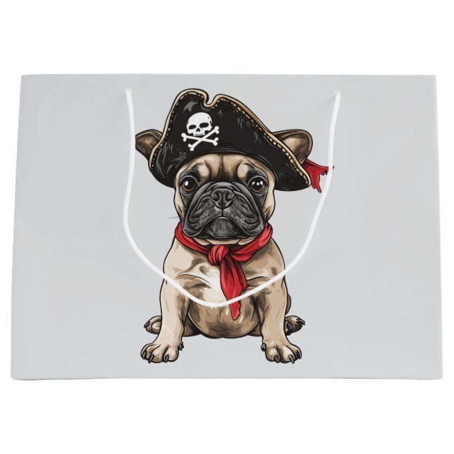 Pirate French Bulldog Skull Crossbones Large Gift Bag (Front)