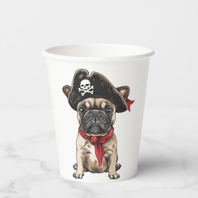 Pirate French Bulldog Skull Crossbones Paper Cups (Front)