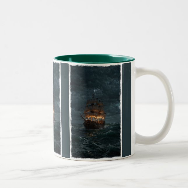 Pirate Galleon on the Spanish Maine Two-Tone Coffee Mug (Right)