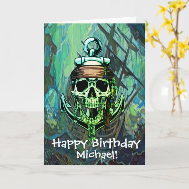 Pirate Ghost Ship Birthday Card (Yellow Flower)