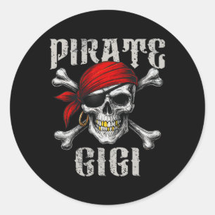 Pirate Gigi Jolly Roger Flag And Skull Crossbones Classic Round Sticker