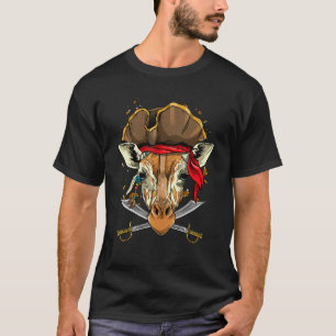 Pirate Giraffe Jolly Roger Flag Nautical Wild Gira T-Shirt