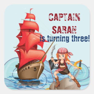 Pirate Girl Birthday Party Boat dots design Square Sticker