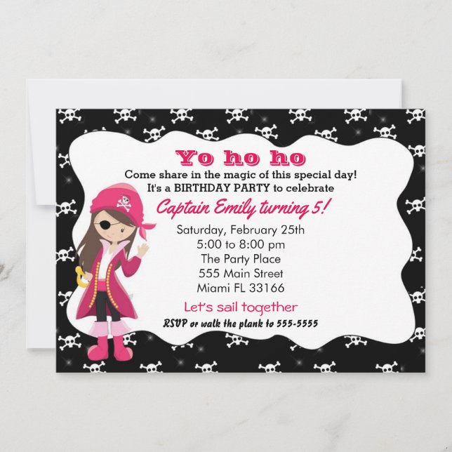 Pirate Girl Birthday Party Invitation (Front)