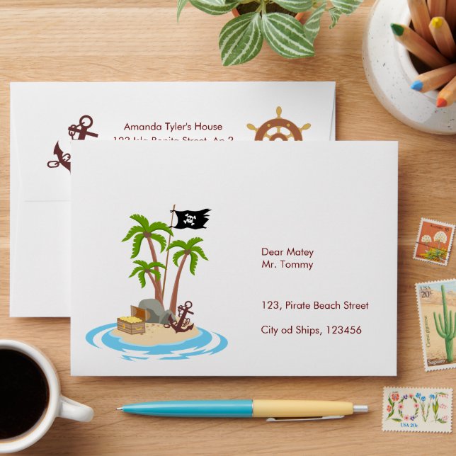 Pirate Girl Treasure Map Fun Birthday Party Envelope (Desk)