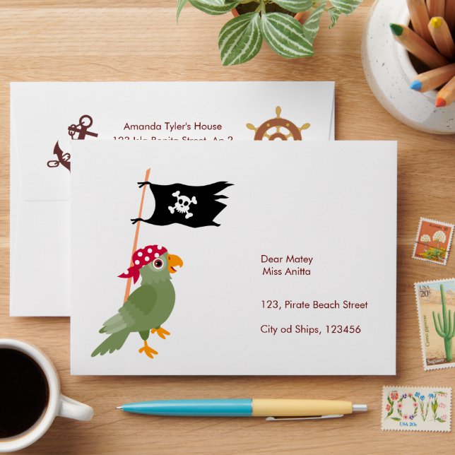 Pirate Girl Treasure Map Fun Birthday Party Envelope (Desk)