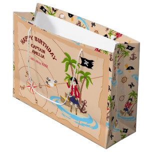 Pirate Girl Treasure Map Fun Birthday Party Large Gift Bag