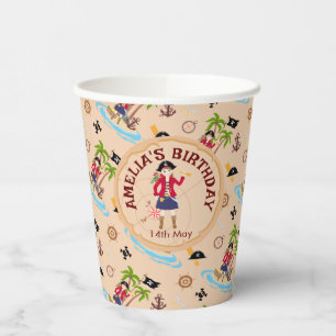 Pirate Girl Treasure Map Fun Birthday Party Paper Cups